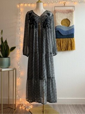 World Market Dress Women’s Black Floral Maxi Boho Resort Peasant Size S M